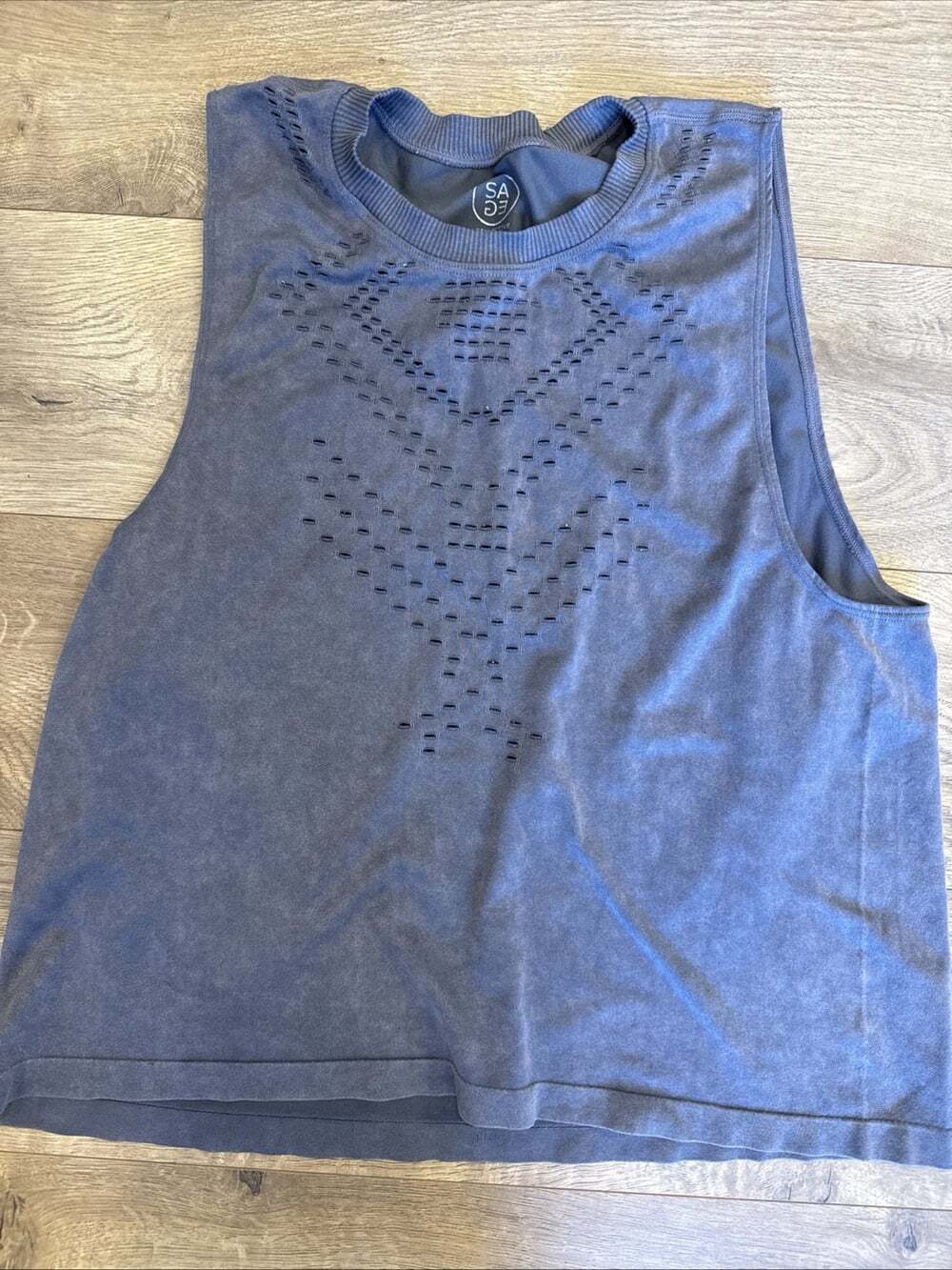 Sage Collective Top Womens Size Small Gray Stone Wash Workout Cut Out Tank Gym